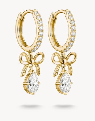 Thomas Sabo orecchini a cerchio con fiocco e zirconi bianchi a goccia in oro giallo, bianco