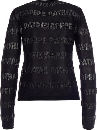 Patrizia Pepe Womens Crew Neck Jumper Logato Black Viscose Jumpers Sweater