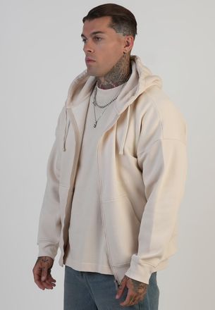 Siksilk Hombres Ecru Gr&aacute;fica con Cremallera Completa Sudadera con Capucha XXL