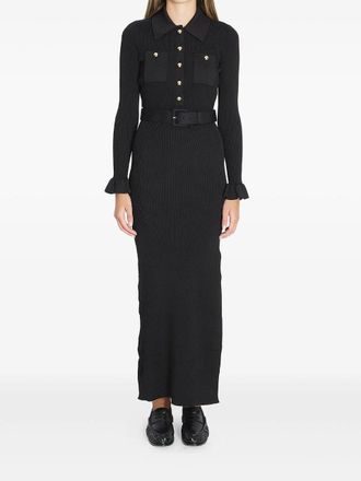 Self Portrait Black Ribbed Knit Maxi Dress