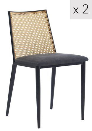 Nordlys Set of 2 Industrial Metal Cane Rattan Dining Chairs in Black