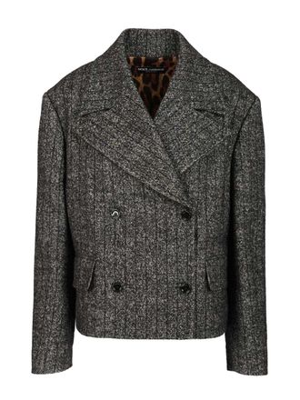 Dolce & Gabbana Short Oversized Striped Wool Jacket Giacche Grey-Donna