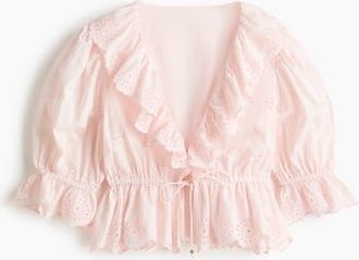 H&M Broderie Anglaise Cotton Blouse in Powder Pink at Nordstrom, Size Xx-Large