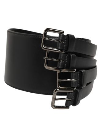 Dolce & Gabbana Black Leather 4-Strap Metal Multi-Buckle Mens Belt