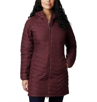 Columbia Powder Lite Mid Quilted Hooded Puffer Jacket In Malbec