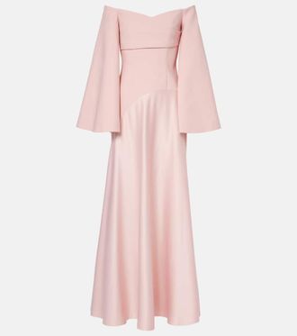 Solace London Rina off-shoulder crepe and satin gown