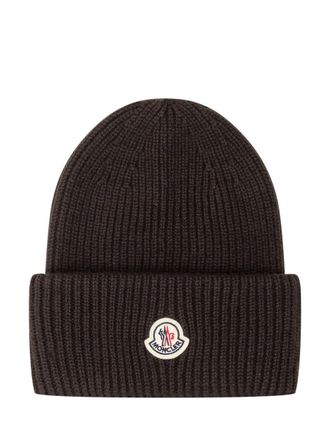 Moncler Moncler Beanie Hat Brown With Logo