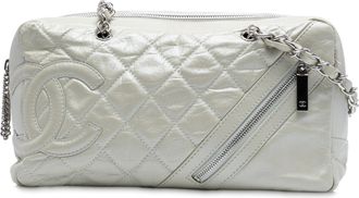 Chanel Pre-owned Womens Quilted Aged Calfskin Cotton Club Bowler Bag - Light Grey Leather - One Size