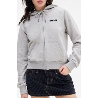 BDG Shrunken Zip Hoodie in Grey at Nordstrom, Size X-Large