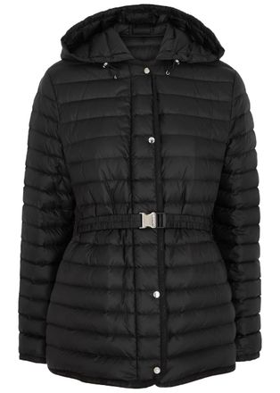 Moncler Womens Medium Black Oredon Hooded Quilted Shell Coat - Detachable Drawstring Hood - 2