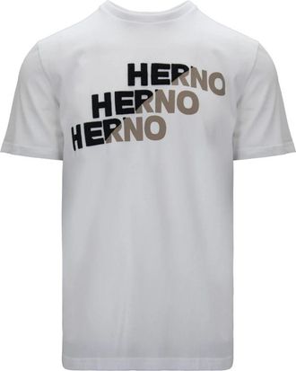 Herno Heren Slip-On T-Shirt met Bicolor Brand Motif - Heren - T-shirts - Wit - XL - Katoen - Tops