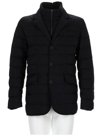 Herno Padded Black Jacket With Notched Lapel And Horizontal Quilting