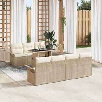 vidaXL Conjunto De Sof&aacute; De Jard&iacute;n 8 Pcs Beige Rattan De Poli&eacute;ster Vidaxl