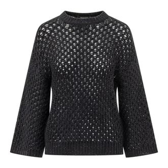 Fabiana Filippi Round-neck Knitwear, female, Blue, Size: L Open-knit Crewneck Sweater