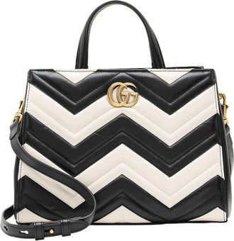 Gucci Black Matelasse Leather Bicolor Gg Marmont Top Handle Small Satchel (Authentic Pre-Loved)