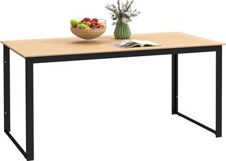 OUTSUNNY Garden Table for 6 People with Slatted Table Top - Metal Frame - Teak | TJ Hughes