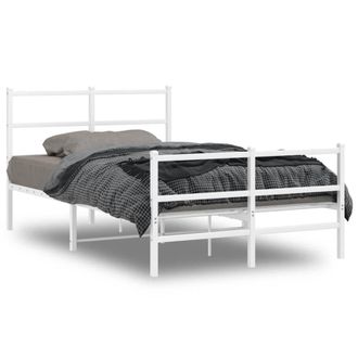 Berkfield Home Metal Bed Frame without Mattress with Footboard&not;White 120x200cm in White | Size: Small Double
