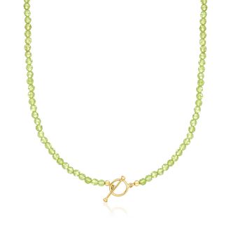 Ross-Simons 3.5-4mm Peridot Bead Charm-Compatible Toggle Necklace in 18kt Gold Over Sterling