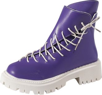 Generic Womens Combat Boots, Purple Synthetic Leather, High Top Platform, Chunky Lugged Sole, Lace-Up with Side Zip, Plus Size