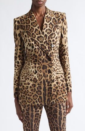 Dolce & Gabbana Leopard Print Stretch Wool Blazer in Leo New at Nordstrom, Size 36