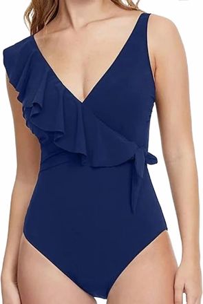 Gottex Ruffle Front One Piece Swimsuit In Navy Blue