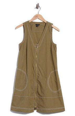Halogen Sleeveless Zip Through A-Line Minidress in Olive Moss at Nordstrom Rack, Size X-Large