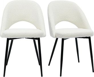 Miliboo Set De 2 Sillas De Dise&ntilde;o De Tela Efecto Borreguillo Blanco Y Metal Negro Cosette