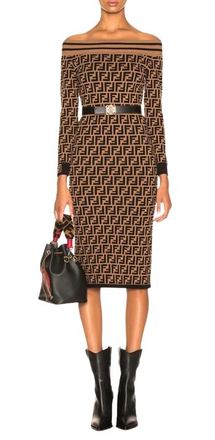 Fendi Bardot Monogram Midi Dress Size 40