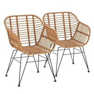 HOMN Pack 2 sillas de comedor o jard&iacute;n ratan/negro