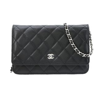 Chanel Black Grained Calfskin Chain/Shoulder Wallet (Pre-Owned)