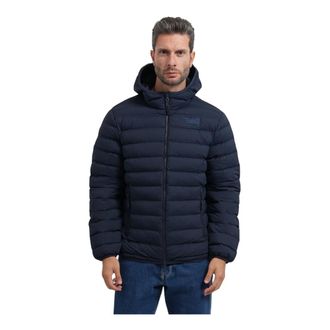 Emporio Armani Gewatteerd jack met logo en capuchon - Heren - Jassen - Blauw - Maat: L Leer