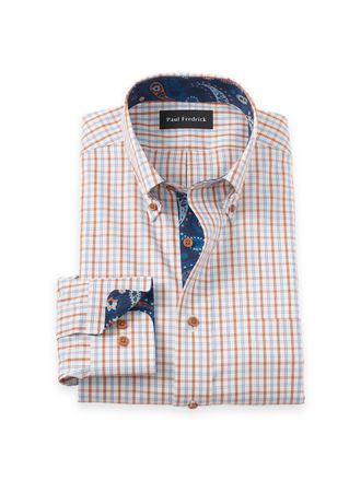 Paul Fredrick Non-iron Cotton Check Dress Shirt With Contrast Trim