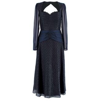 Self Portrait Navy Metallic Jacquard Dress Size XS