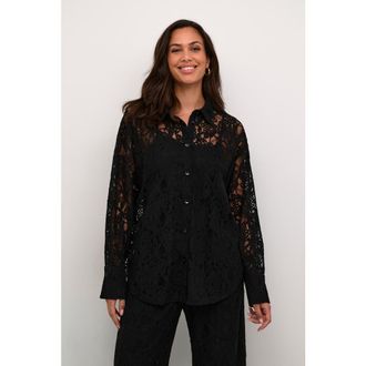 Kaffe Kanelly Lace Shirt Loose Fit Button Up in Black Deep at Nordstrom, Size 4