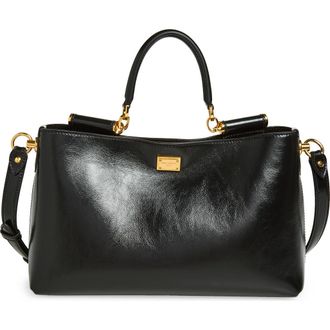Dolce & Gabbana My Sicily Leather Shoulder Bag in 80999 Nero at Nordstrom