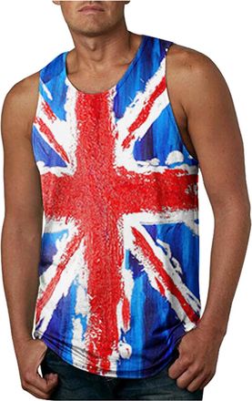 Generic Union Jack Vests Tank Top for Men UK Flag Printed Sleeveless Tops Running Gym Great Britain Flag Graphic T-Shirt Patriotic Sleeveless Vest for Indepen
