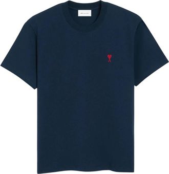 Ami T-shirt met rode Ami de Coeur - Heren - T-shirts - Blauw - S - Katoen - Tops