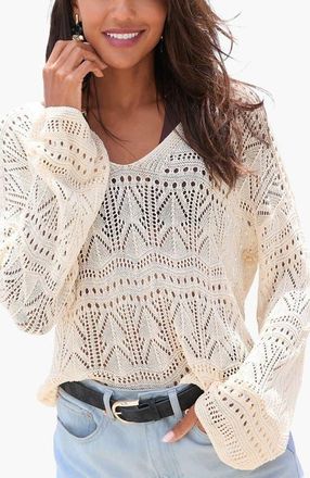 Lascana Womens Lightweight Ajour Sweater in Sand at Nordstrom, Size 12