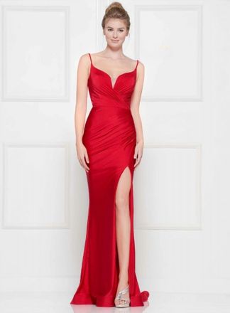 Colors Dress Ruched Bodice Lycra Gown In Red