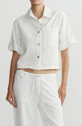 DL1961 Montauk Cuff Sleeve Crop Shirt in White Aura at Nordstrom, Size X-Small