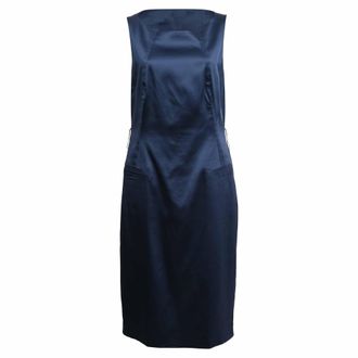 BOSS Boss Sleeveless Midi Dress in Navy Blue Acetate