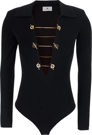 Elisabetta Franchi Gebreide top met hoge hals en lange mouwen - Dames - Bodies - Zwart - M - Tops