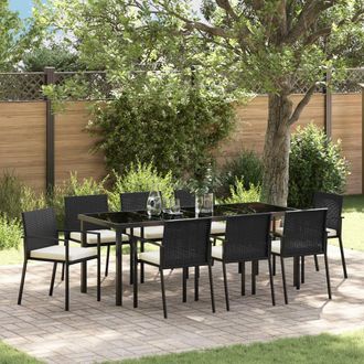 Berkfield Home 9 Piece Garden Dining Set Black Poly Rattan