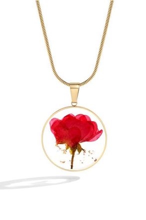 Mint & Lily Pressed Birth Flower Necklace in Gold-Tone /July Larkspur at Nordstrom