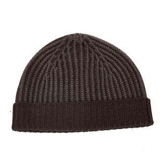 04651/ Beanie met omslag - Heren - Accessoires - Bruin - Maat: ONE Size Wol