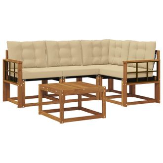 vidaXL Conjunto De Sof&aacute;s De Exterior Con Coj&iacute;n 5 Pcs Natural Y Beige Vidaxl