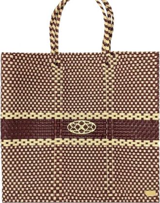 Lola's Bag Womens Medium Woven Stripe Regular Strap Tote Bag In Burgundy/beige
