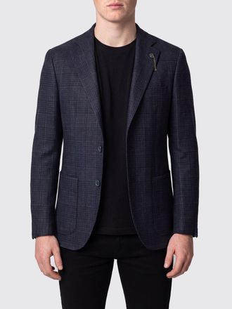 Santaniello Blazer monopetto in pelle di vitello con classico motivo tartan