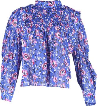 Isabel Marant Isabel Marant Etoile Vega bloemenblouse in elektrisch blauw katoen met plooien