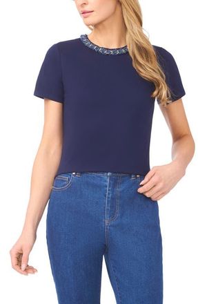 CeCe by Cynthia Steffe Denim Trim T-Shirt in Classic Navy at Nordstrom, Size X-Large